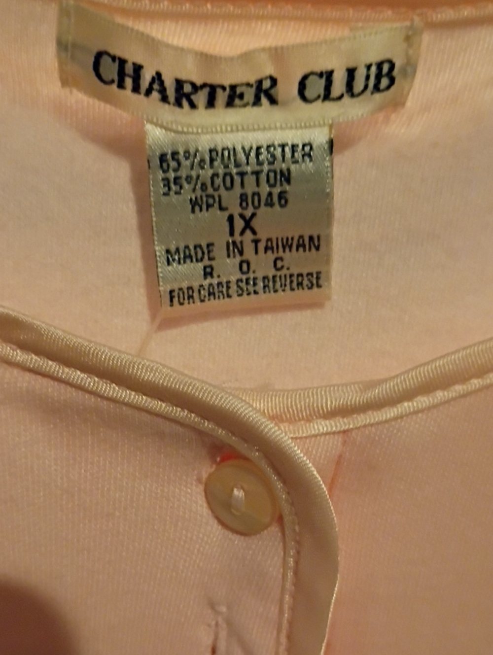 Charter Club Pale Pink Satin-Trim Nightgown w Floral Crocheted Laced Pocket